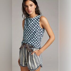 Eva Franco Anthropologie Floral Sleeveless Top Small Navy Lined